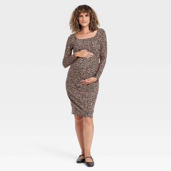 Isabel Maternity Dress Leopard Print Long Sleeve Fitted Bodycon Size M‎ - Picture 1 of 10
